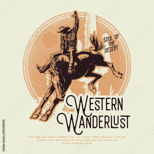 Cowboy Vintage typography wild west texas rodeo western cowboy on horse illustration print artwork for apparel, desert cactus artwork, cowboy vintage print, arizona desert design, western wild west