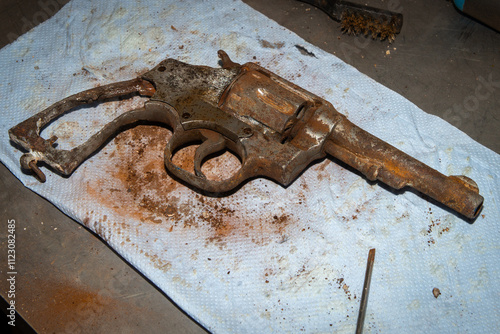 Handgun which became stone.