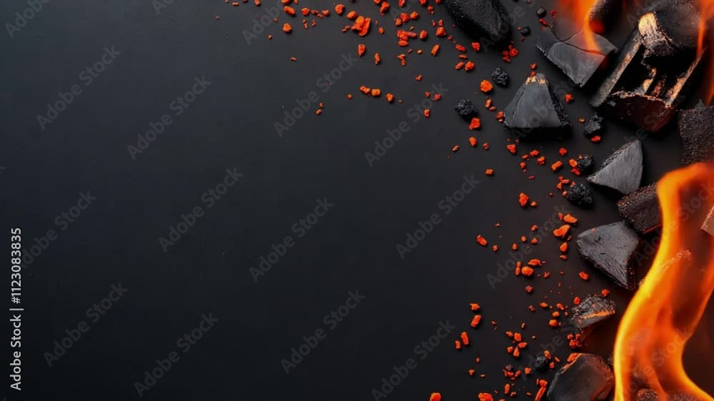 Black background with burning embers and flames. Perfect for a dramatic or fiery design.