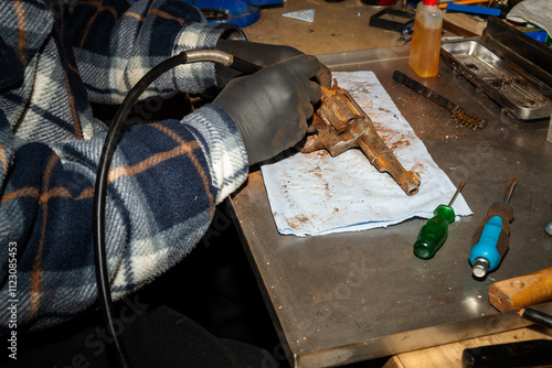 Handgun which became stone.