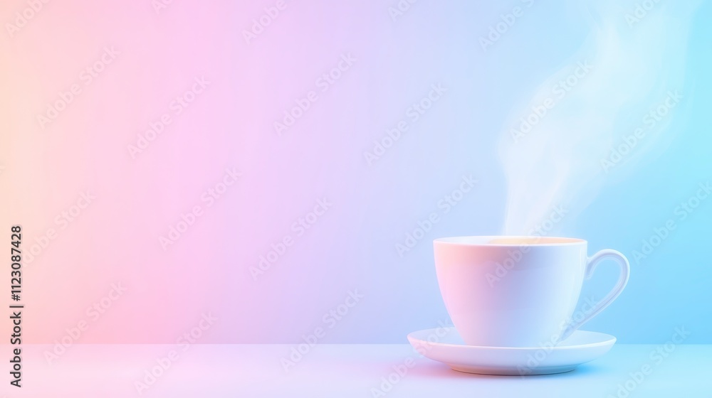 Fototapeta premium Serene Hot Drink in White Cup Pastel Background Minimalist Design