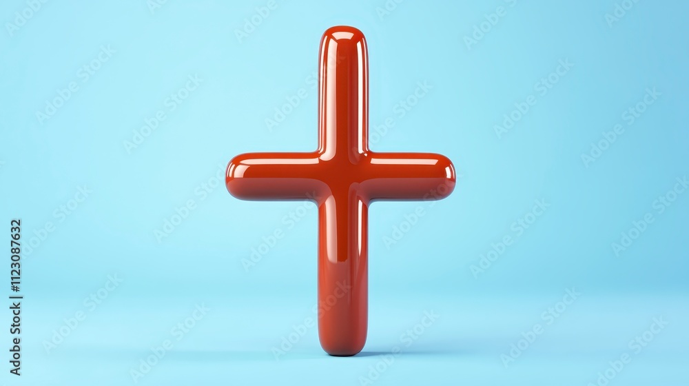 Obraz premium 3D Glossy Red Plus Sign Positive Symbol Add Icon Healthcare Math