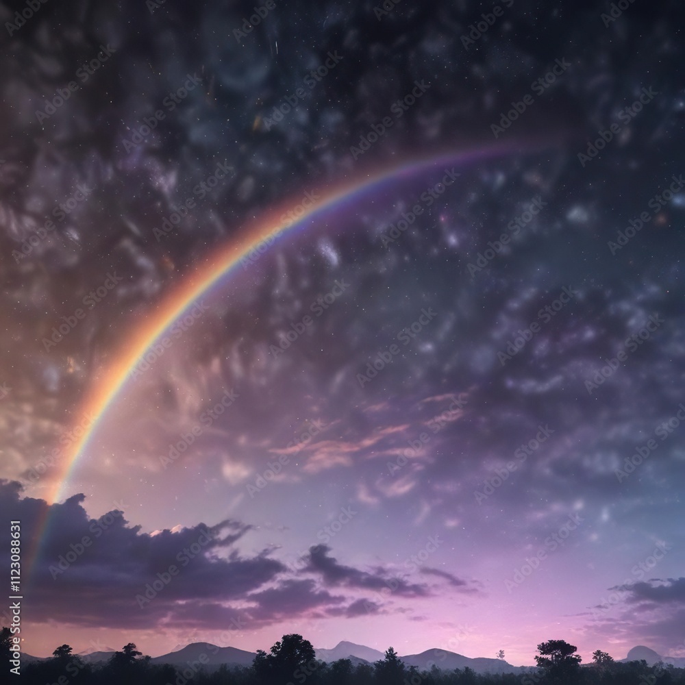Fototapeta premium Dark Sky with Bright Rainbow Gradient and Bokeh, bokeh, dark sky, night scene