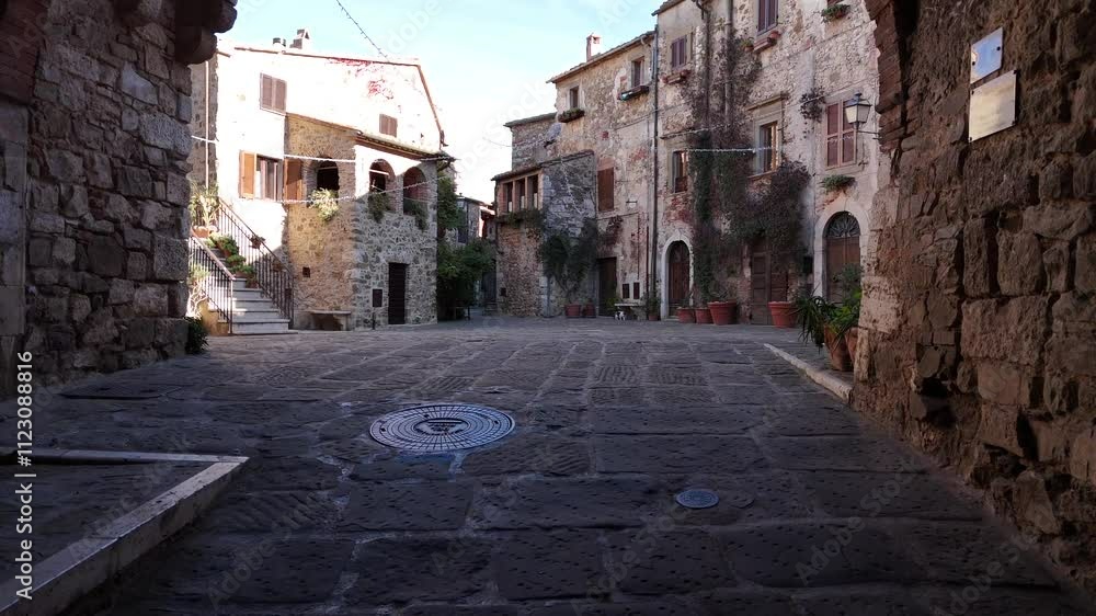 The historic center of Montemerano, Tuscany, Italy.
Drone shot of the alleys of the medieval village of Montemerano. Italy. The historic center of Montemerano, Tuscany, Italy.
Drone shot of the alleys of the medieval village of Montemerano. Italy.
