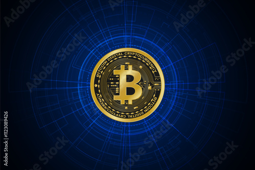 Golden bitcoin digital currency , futuristic digital money