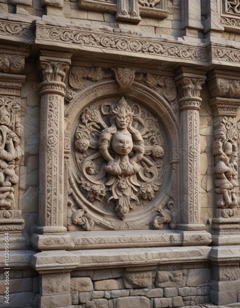 Fototapeta premium Exquisitely detailed stone carvings decorating the exterior walls , stonework, ancient