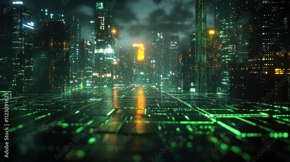 Obraz premium Cyberpunk Cityscape: Neon Nights
