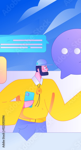 Virtual characters social communication concept business flat vector hand drawn illustration
