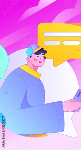 Virtual characters social communication concept business flat vector hand drawn illustration
