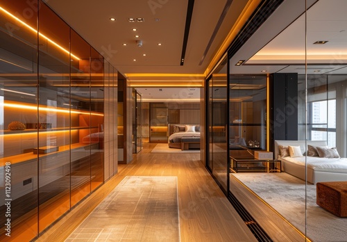 Wallpaper Mural Modern Apartment Interior with Warm Lighting and Glass Walls Torontodigital.ca