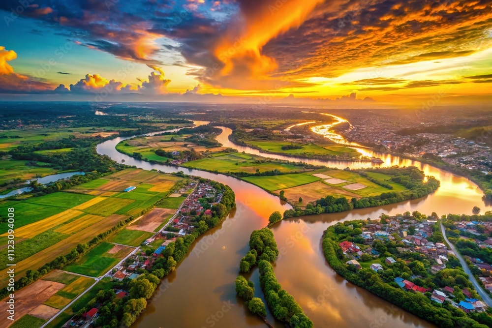 Surreal Aerial View of the Origin of the Chao Phraya River in Nakhonsawan, Capturing Nature's Beauty and Unique Patterns in the Landscape from a Drone Perspective Surreal Aerial View of the Origin of the Chao Phraya River in Nakhonsawan, Capturing Nature's Beauty and Unique Patterns in the Landscape from a Drone Perspective