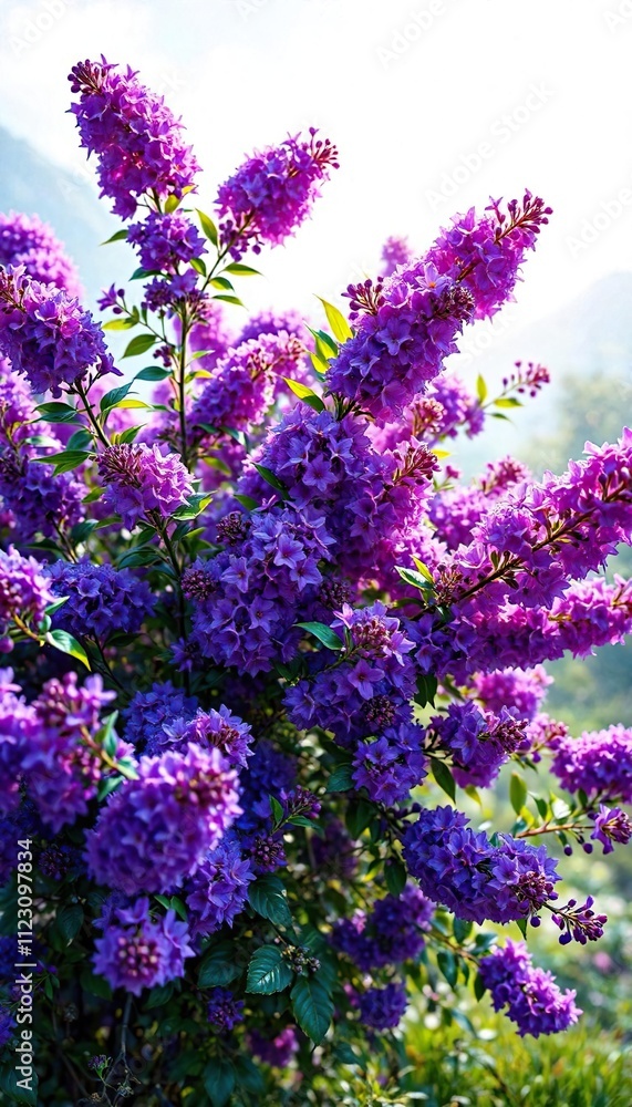 Fototapeta premium Vibrant purple flowers blooming in clusters on a sprawling shrub, vibrant, utricoides, groundcover