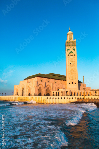 Hassan II Mosque, a mosque in Casablanca, Morocco. It is the largest functioning mosque in Africa and is the 7th largest in the world. photo