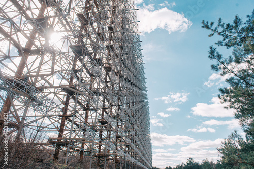 Large antenna field. Soviet radar system Duga at Chernobyl nuclear power plant. ABM missile defense. Antenna field, over-the-horizon radar. Military object of USSR ABM. Secret Soviet Chernobyl -2 photo