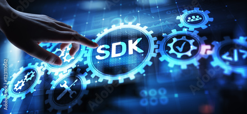 SDK Software development kit programming language technology concept on virtual screen. photo