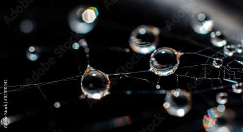 Close-up of dew drops on spider web photo