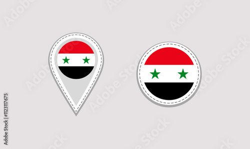 Syria flag map pointer and round isolated icon. vector illustration. Simple rounded sticker and location sign shapes. Syrian official symbols. isolated pins badges Free Download Syria flag map pointer and round isolated icon. vector illustration. Simple rounded sticker and location sign shapes. Syrian official symbols. isolated pins badges - GFXLoad