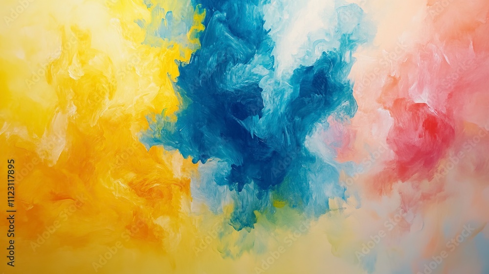 Abstract image with moving color gradient. Blue, yellow and peach color transition background. Abstract image with moving color gradient. Blue, yellow and peach color transition background.