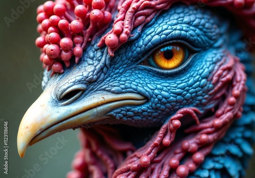 Close-up portrait of a vibrant and surreal turkey in avian fashion photo