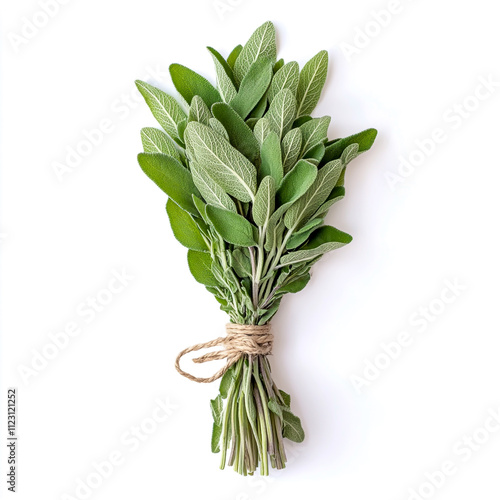 Fresh sage herb, Bundle sage leaves isolated on white background. photo