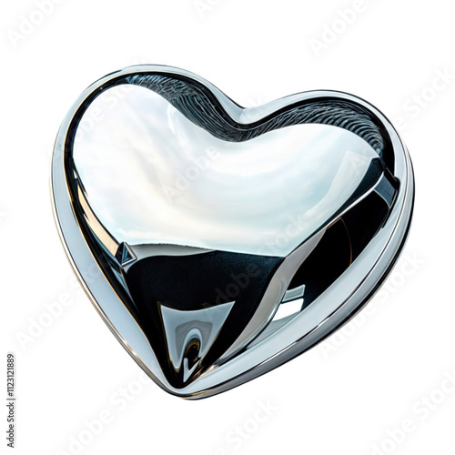 Chrome heart with reflective surface and sleek metallic finish isolated on transparent background.
