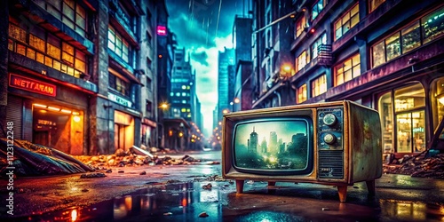 Urban Exploration Photography Capturing the Essence of White Noise Static from an Old Television Screen in a Striking Loop Animation with Grunge Textures and Urban Aesthetics