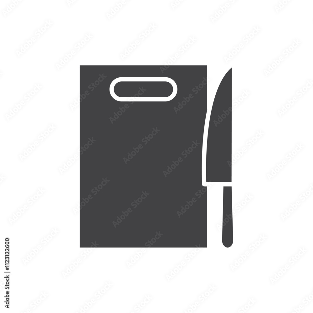 Cutting board with knife Simple thin line flat symbol Cutting board with knife Simple thin line flat symbol