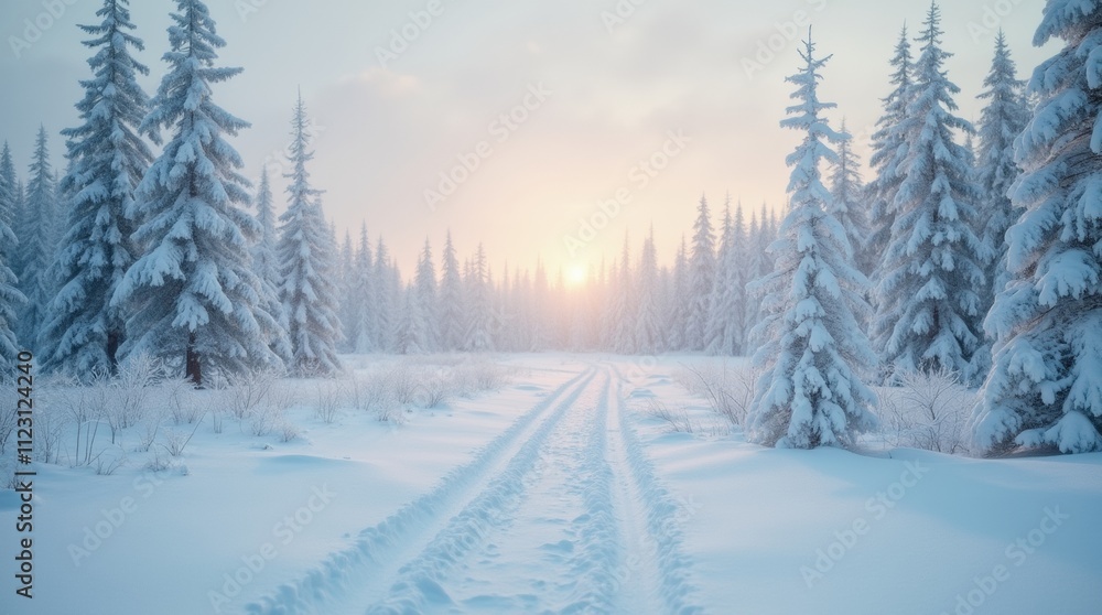 Fototapeta premium Winter landscape after snow activities, serene and quiet