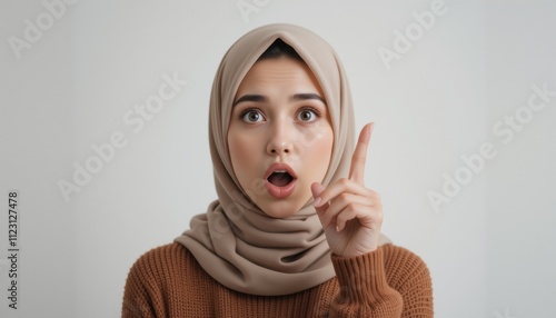 Surprised Muslim Woman in Hijab with Idea Close up Portrait