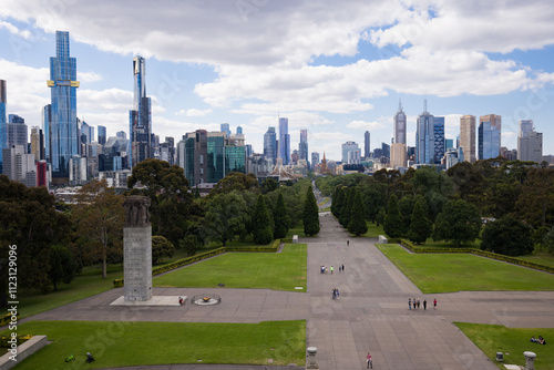 The view of Melbourne city from the Shrine of Remembrance