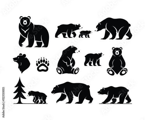 Bear Cub Playful Pose Silhouette Vector Template