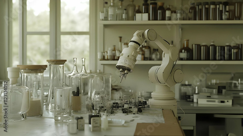 Hyper Realistic AI Powered Robotic Arm in Modern Laboratory Setup photo