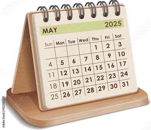 Illustration vector of May 2025 WOODEN and cardboard desktop Calendar
