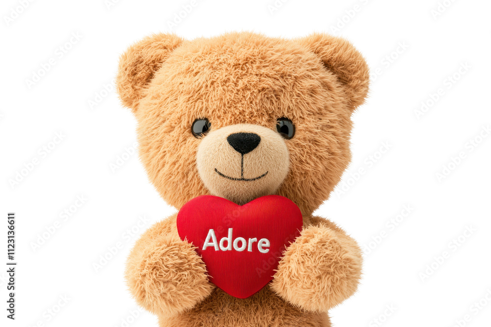 Obraz premium A cute teddy bear holds a red heart that says 
