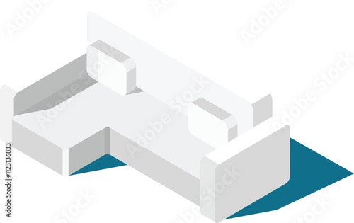 Comfortable white sectional sofa with pillows on turquoise rug in isometric view, perfect for interior design projects and home decor visualizations