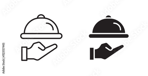 Hand holding tray flat simple vector symbols illustration.