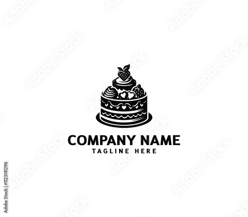 Vector abstract cake logo design. Birthday cake logo. Sweet cake logo. Cake bakery logo. Cake shop