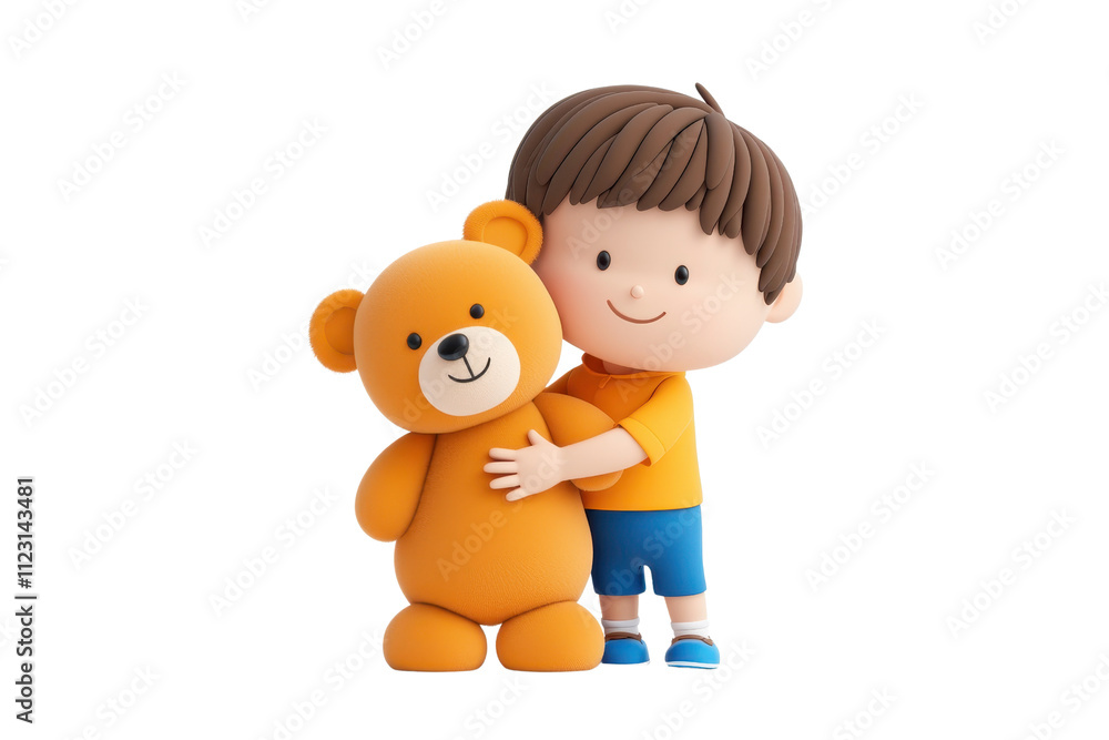 A cheerful child hugs an adorable orange teddy bear, showcasing a bond of friendship and playfulness. A cheerful child hugs an adorable orange teddy bear, showcasing a bond of friendship and playfulness.