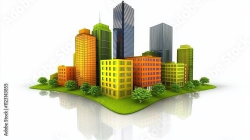 Urban skyline development modern city 3d render vibrant environment aerial view architecture concept