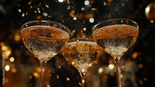 glasses of champagne on christmas background