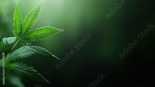 Close-up of a fresh green leaf highlighted against a softly lit green background, showcasing intricate details and symbolizing growth, life, and rejuvenation. photo