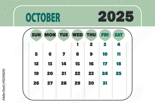 October 2025 Calendar vector item