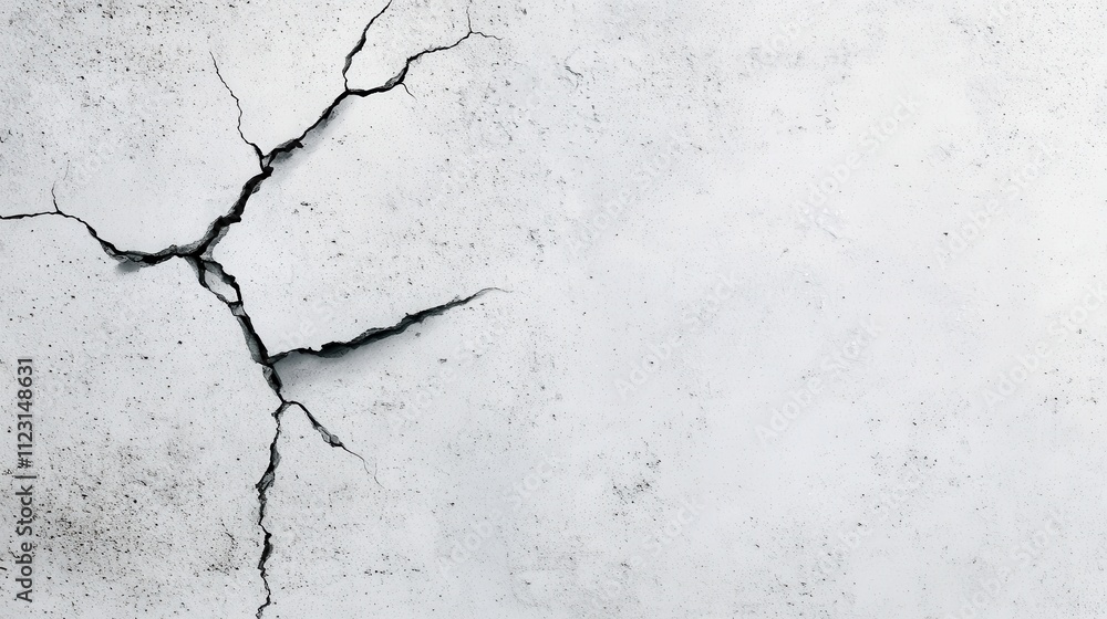 Naklejka premium Cracked Concrete Wall with Visible Fractures and Textured Surface