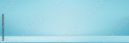 Blue background with light, blurred shadow on floor for winter product presentation,Panoramic Studio background abstract light reflections,Light Blue sky gradient podium for Summer vacation branding