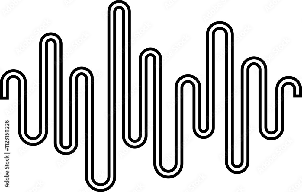 Obraz premium Line wave music sound noise audio frequency icon signal podcast radio soundwave waveform volume art hand. Wave, Frequency, Acoustic line music logo recording voice wave doodle sketch abstract.