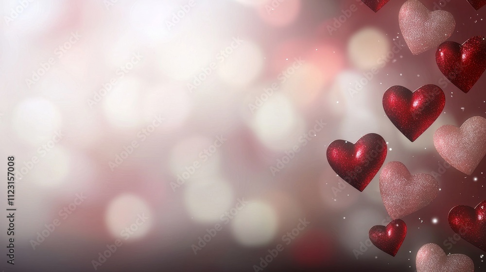 Romantic Background with Glowing Hearts, Bokeh Lights and Sparkles for Valentine's Day or Wedding Celebrations Romantic Background with Glowing Hearts, Bokeh Lights and Sparkles for Valentine's Day or Wedding Celebrations