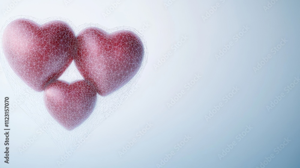 Fototapeta premium Three Abstract Hearts in Soft Pink Hues on a Minimalist Background for Romantic and Love-Themed Designs