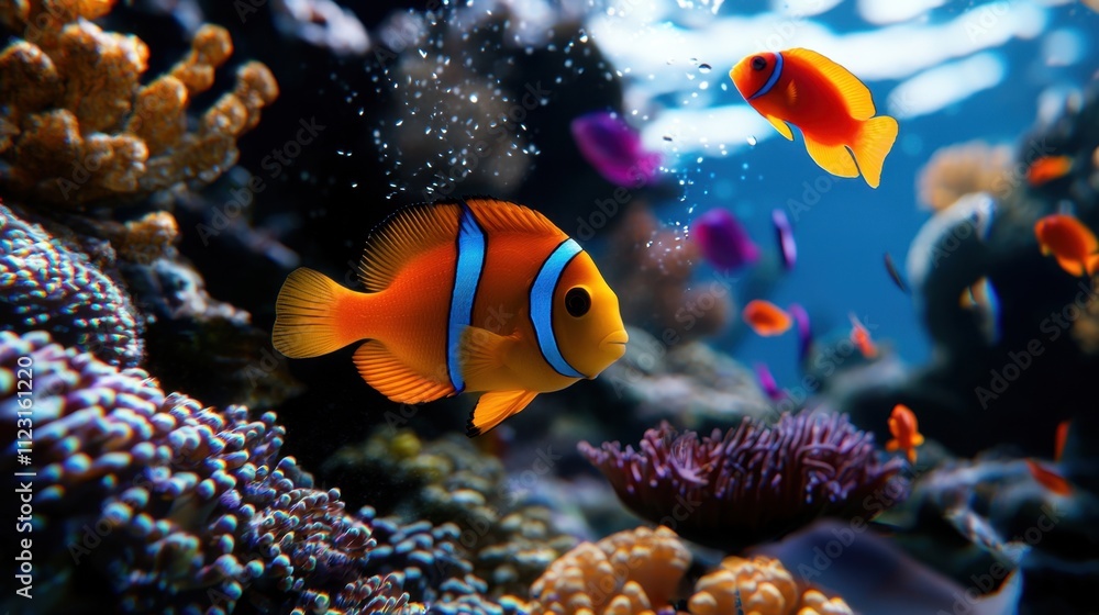 Obraz premium A colorful fish is swimming in a coral reef