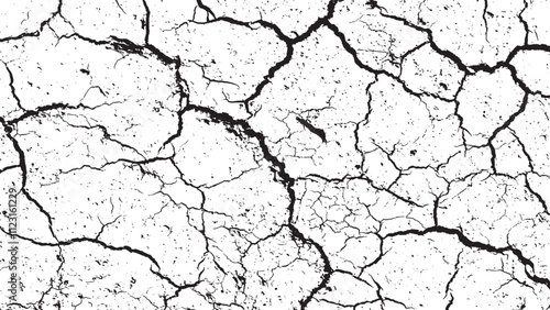 Black crack texture. Cracked on a white background. Wall background crack vector, grunge, ground distress texture.