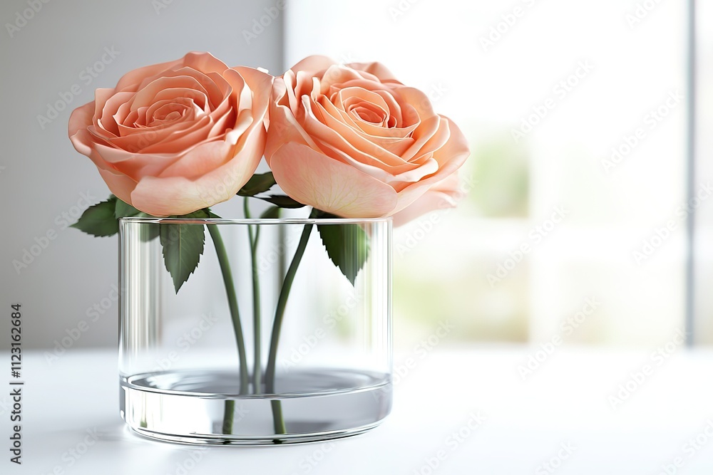 Fototapeta premium A vase with two pink roses in it